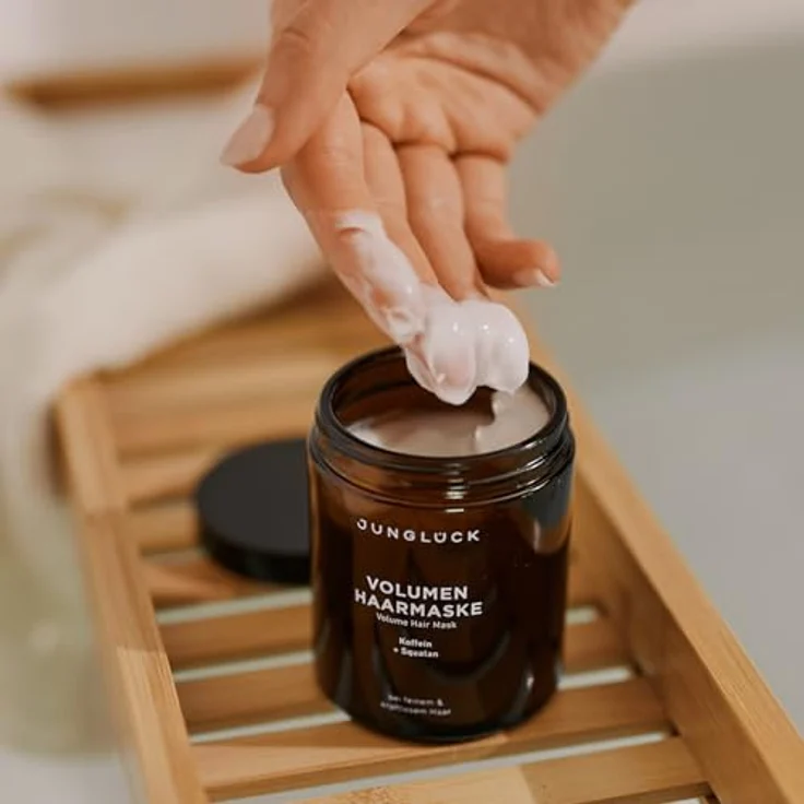 junglück JUNGLÜCK Volumen Haarmaske - Vegan | Silikonfrei & Mikroplastikfrei | BIO Aloe Vera, BIO Birkenwasser, BIO Apfelessig & Squalan | Intensive Haarkur für feines, kraftloses Haar – Bild 5