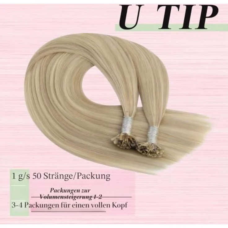 YoungSee Bonding Extensions, Echthaar 45 cm U-Tip Haarverlängerung in Aschblond und Platinblond, 50g Remy Keratin Bondings, 1g/s 18/613 – Bild 4