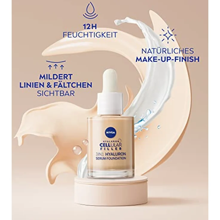 NIVEA 3in1 Hyaluron Serum Foundation mittel, Anti-Age Foundation mit Serum für eine jünger aussehende Haut, feuchtigkeitsspendende Foundation mit Hyaluron, 30ml – Bild 2