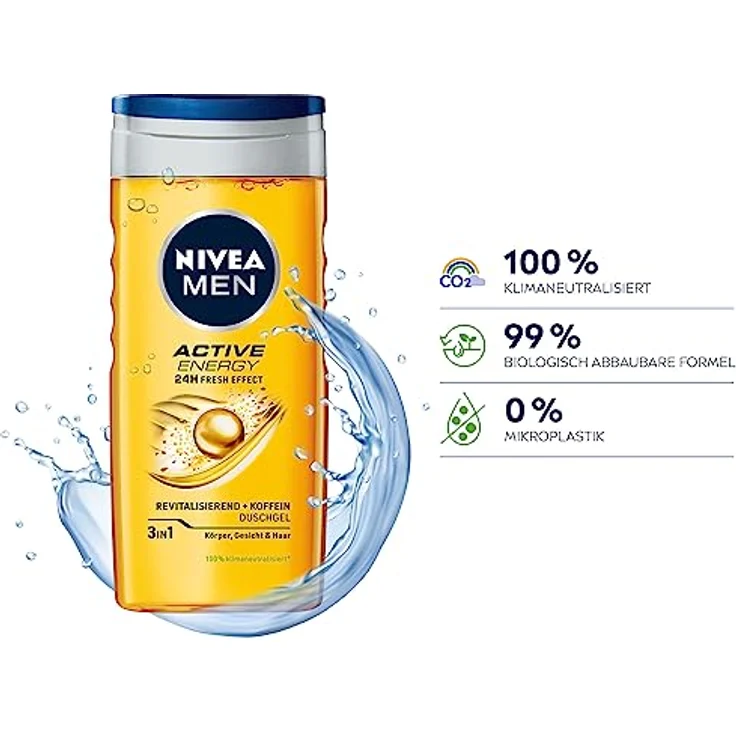 NIVEA MEN Active Energy Duschgel (250 ml), pH-hautneutrale Pflegedusche mit Koffein für Körper, Gesicht und Haar, 24h Frische-Effekt – Bild 3