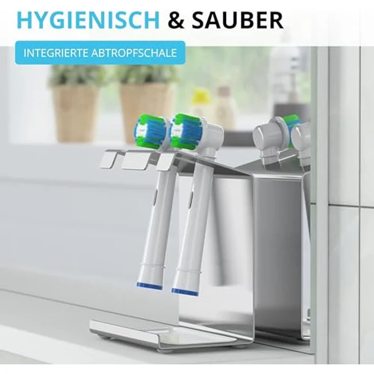 Wietre 4er Edelstahl Aufsteckbürsten-Halter mit Auffangschale, für Oral-B, Philips Sonicare, Waterpik, Fairywill – Bild 3