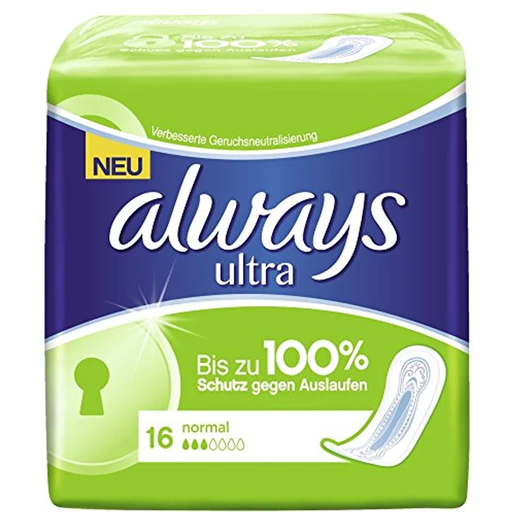 Always Ultra Normal Damenbinden, parfümfrei mit hoher Saugfähigkeit, 2er Pack (2 x 16 Stück)