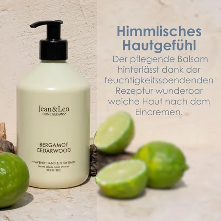 Jean & Len Heavenly Hand- & Body Balm Bergamot & Cedarwood, 500 ml mit Bio-Arganöl, Sheabutter, ohne Parabene & Silikone, hochwertige Flasche – Bild 5