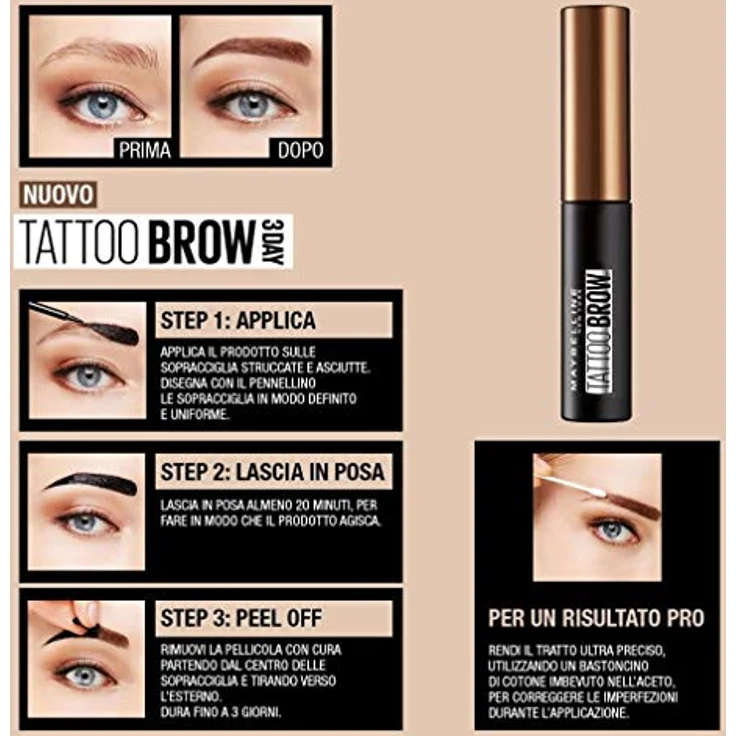 Maybelline Brow Tattoo Gel-Abziehbare Augenbrauenfarbe, 4,6 g Farbton Chocolate Brown – Bild 5