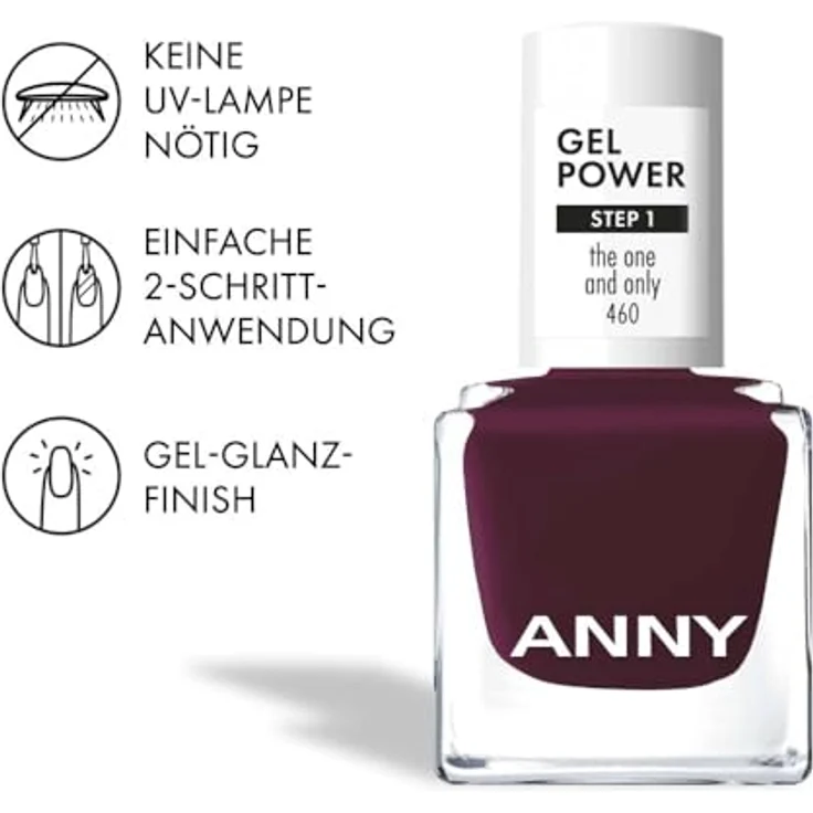 ANNY Gel Power Nail Polish, Gel-Farb-Nagellack ohne UV-Lampe, kräftiges Pflaumenlila, bis zu 12 Tage Halt, splitter- & kratzresistent, 8 ml – Bild 4