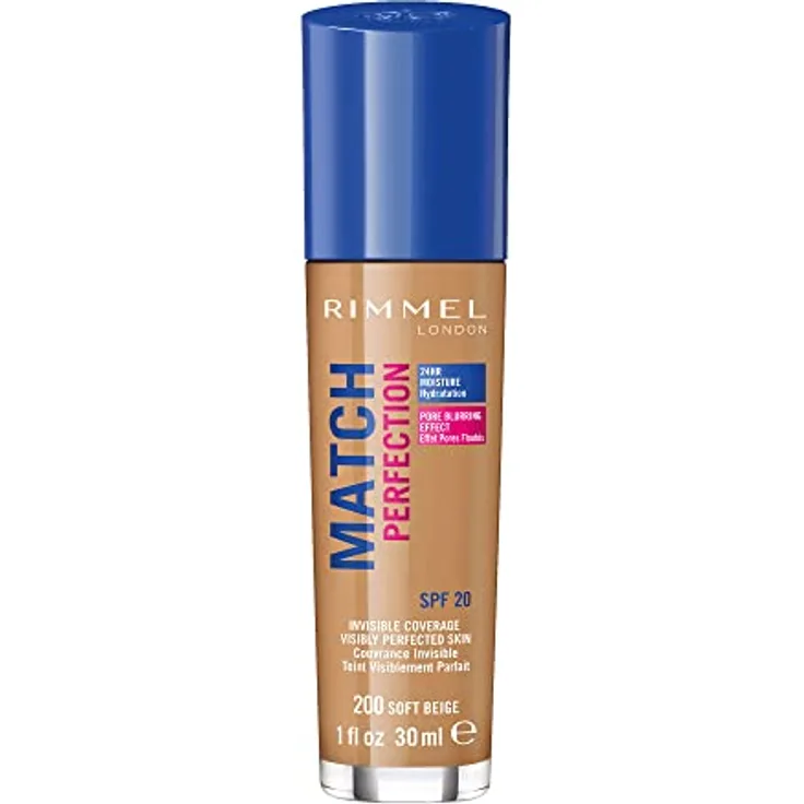 Rimmel London Match Perfection Foundation 30 ml, SPF20, 24h Feuchtigkeit, Vitamin E