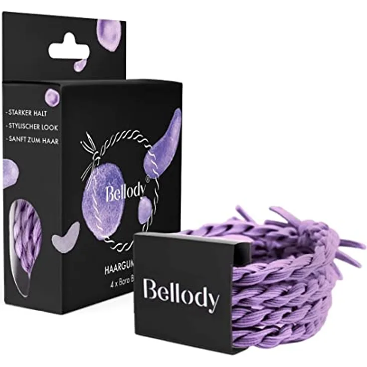 Bellody® Original Haargummis - Sundance Edition - Stylisch geflochtener Haargummi mit starkem Halt (4er Set - Bora Bora) - Damen Haarschmuck in Violett Lila
