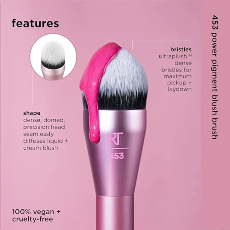 Real Techniques Power Pigment Blush Makeup Brush, Cheek Brush For Liquid & Cream Blush, Dense, Synthetic Bristles, Unique Pointed Shape For Precise Application, Vegan & Cruelty Free, 1 Count – Bild 4