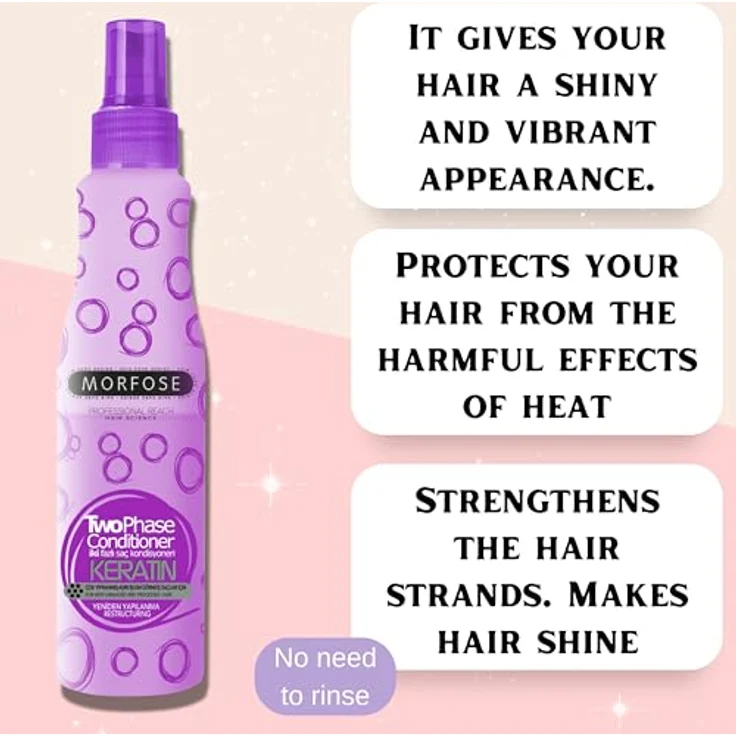 MORFOSE Keratin 2 Phase Conditioner Spray 220ml - Haarpflegespülung für stark geschädigtes und überstrapaziertes Haar - Umstrukturierung, Nährend, entwirrend, Hitzeschutz – Bild 3