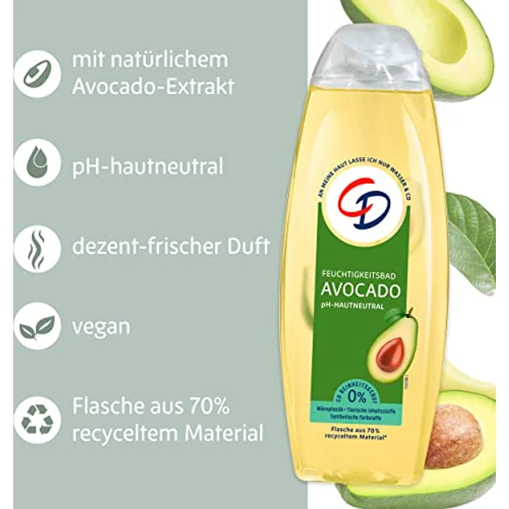 CD Feuchtigkeitsbad 'Avocado', 500 ml, veganer Badezusatz mit pflegender Formel, seifenfrei, pH-hautneutral, zart-frischer Duft – Bild 4