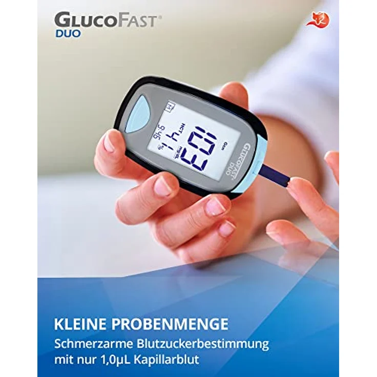GLUCOFAST Duo Blutzuckermessgerät Starter-Set, inkl. 10 Teststreifen & Lanzetten, präzise Blutzucker- und Hämatokritbestimmung, hygienische Anwendung – Bild 3