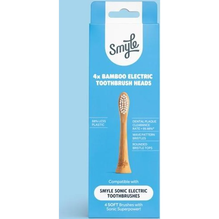 Smyle 4er-Pack weiche Bambus-Bürstenköpfe für elektrische Zahnbürsten, nachhaltig und sanft zur Zahnreinigung
