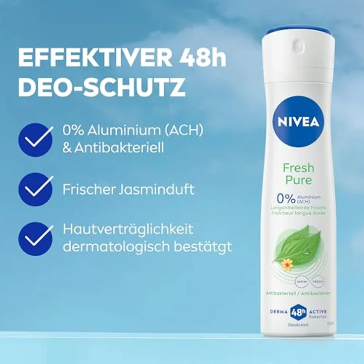 NIVEA Fresh Pure Deospray, aluminiumfreies Deo mit Jasmin-Duft und 48h Schutz, INFINIFRESH Formel, 150ml – Bild 2