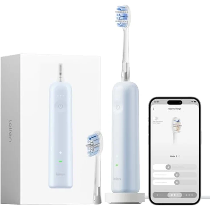 Laifen Wave Pro, Elektrische Schallzahnbürste für Erwachsene mit 60°-Oszillationen, intelligenter App, 70-Tage-Akku, 2 Bürstenköpfen, wasserdicht IPX8 (ABS Blau) – Bild 1