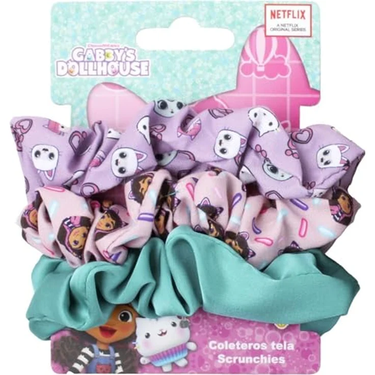 Cerda Haargummi Gabby’s Dollhouse Set – 3 Scrunchies für Kinder, bunt, haarschonend, elastisch, 3-tlg. – Bild 1