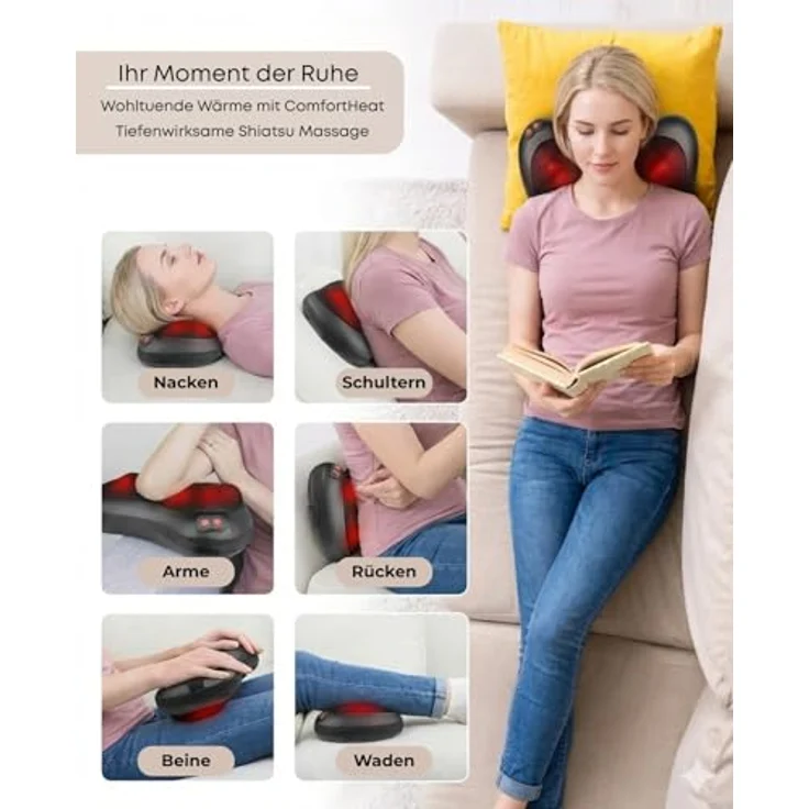 smartEC Witali Shiatsu Massagekissen mit ComfortHeat, elektronisches Nacken- Rückenmassagegerät, 8 rotierende Massageköpfe, für Nacken, Rücken, Schultern & Beine, 3 Geschwindigkeitsstufen, Sicherheitsfunktionen – Bild 2