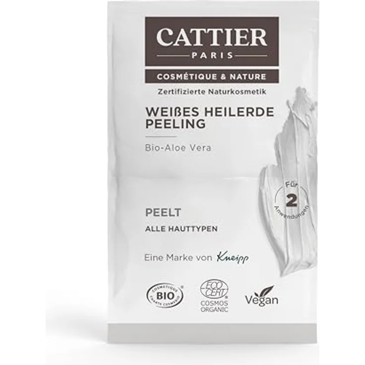 Cattier Paris Weiße Heilerde Peeling für das Gesicht, zertifizierte Naturkosmetik mit Bio Aloe Vera und Bambuspulver, vegan, für alle Hauttypen, 2 x 6ml – Bild 1