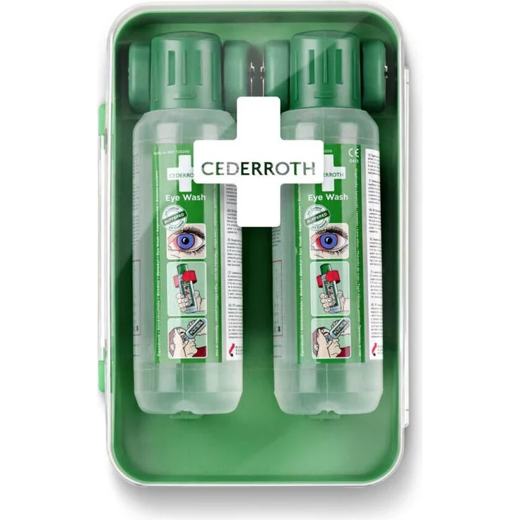Cederroth Erste Hilfe Set Augenspülstation mit 2x500 ml Augenspüllösungen und Wandhalterung, transparent