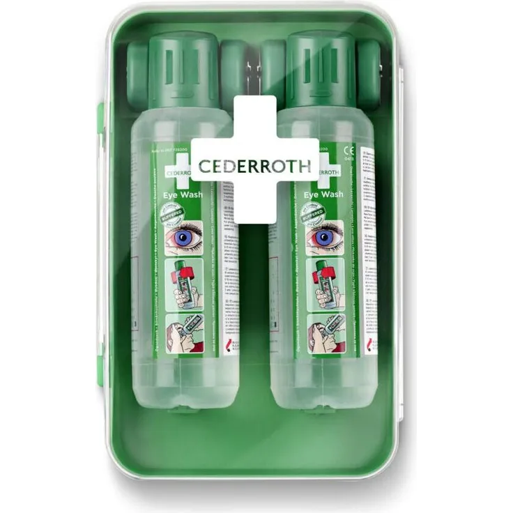 Cederroth Erste Hilfe Set Augenspülstation mit 2x500 ml Augenspüllösungen und Wandhalterung, transparent