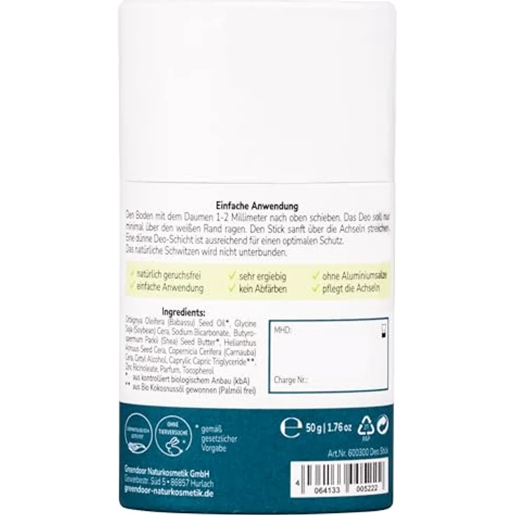 GREENDOOR Deo Stick fresh'n green 50g, festes Deodorant ohne Aluminium, vegan & plastikfrei – Bild 2