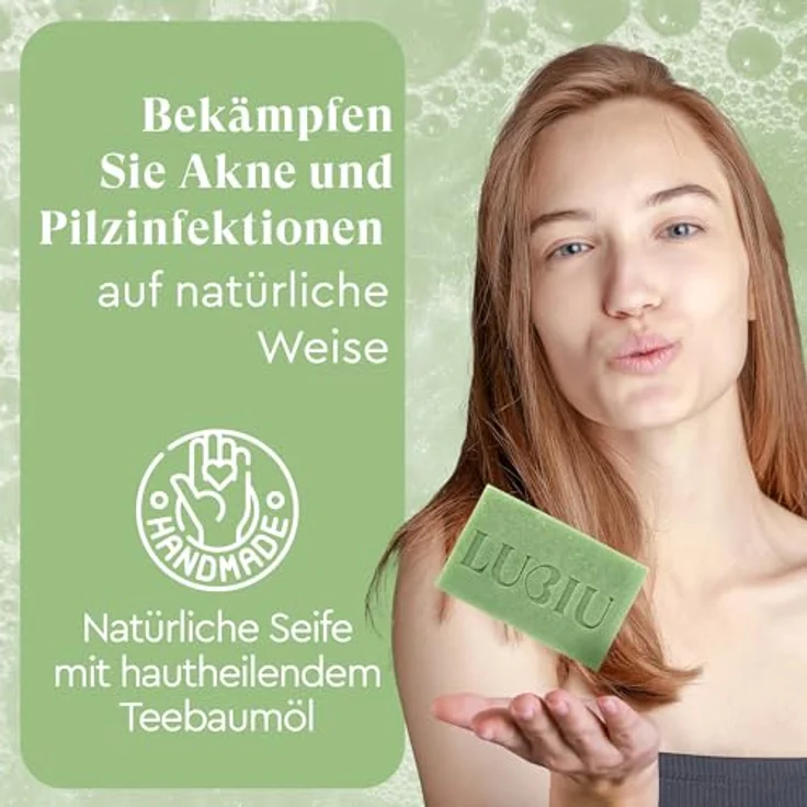 lubiu Teebaumöl Seife Stück, 100g Naturseife zur Bekämpfung von Pickeln und Akne für Gesicht und Körper – Bild 2