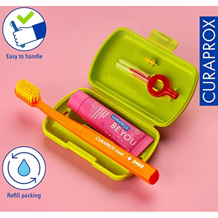 Curaprox Travel Set, Kosmetik-Reiseset für Zähne, Zunge und Zahnfleisch, 10 ml Zahnpasta, grün – Bild 4