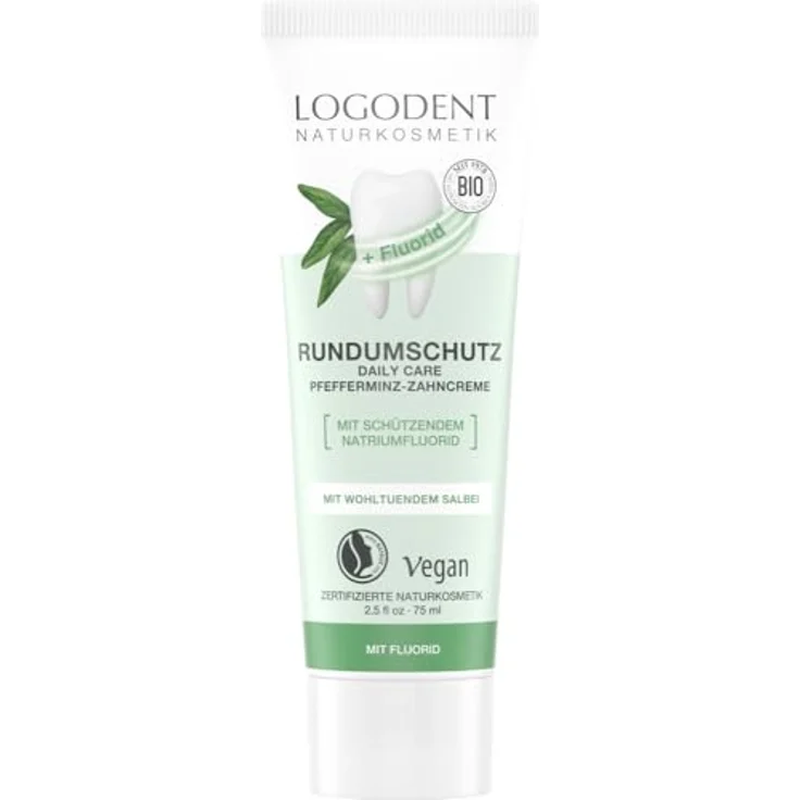 Logona Rundumschutz daily care Pfefferminz-Zahncreme mit Fluorid 75 ml, zur Vorbeugung gegen Karies – Bild 2