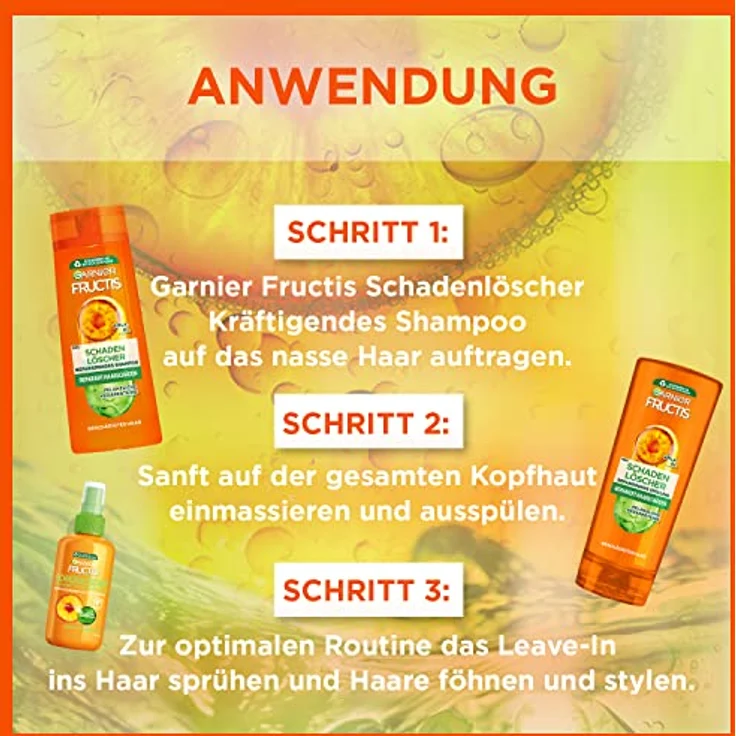 Garnier Fructis Schadenlöscher reparierendes Shampoo für geschädigtes Haar XXL, Mit Amla-Öl und pflanzlichen Keraproteinen für weniger Spliss, Maxi Format, 1000ml – Bild 4