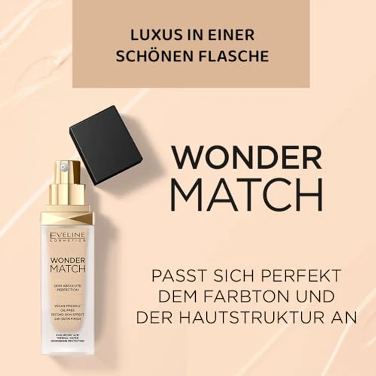 Eveline Cosmetics Wonder Match Luxus-Adaptive Foundation - Farbton Nr. 45 Honey | Vegan, Ölfrei, Perfekte Deckkraft & 24H Makelloses Finish, 30ml – Bild 3