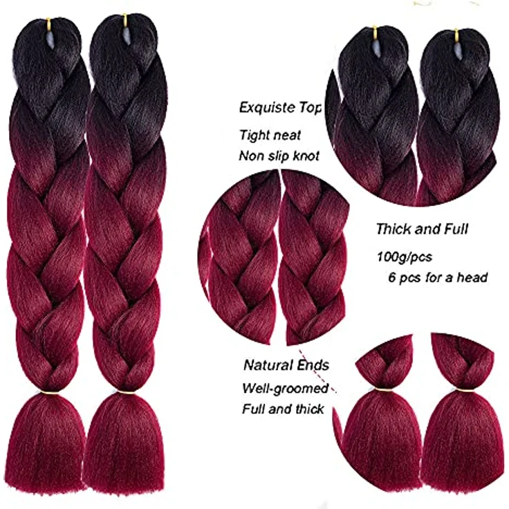Shangxiu Kunsthaar zum Einflechten, 3 Stück Jumbo Braids in Weinrot, 24" Länge, für Box Braids und Afro Zöpfe – Bild 4