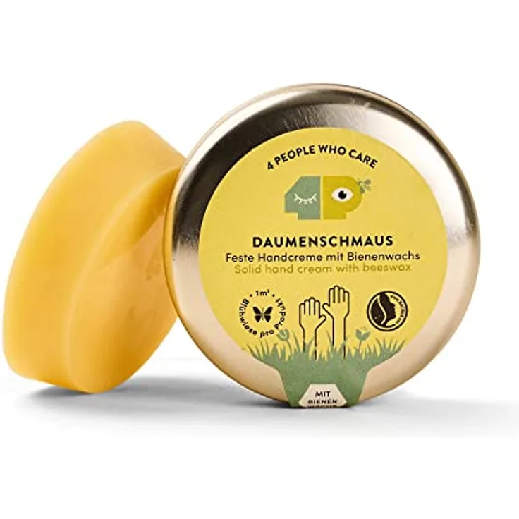 4peoplewhocare Handcreme Bio - Daumenschmaus, Feste Handcreme für trockene und rissige Hände, Aloe Vera, Bienenwachs, Olivenöl, Naturkosmetik (30g - Dose)