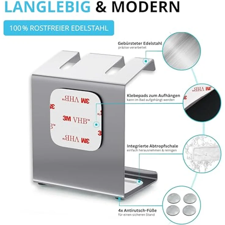 Wietre 4er Edelstahl Aufsteckbürsten-Halter mit Auffangschale, für Oral-B, Philips Sonicare, Waterpik, Fairywill – Bild 4