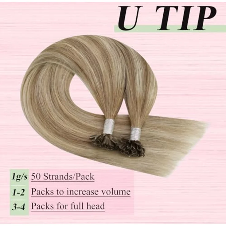 YoungSee Echthaar Bondings Ombre, U Tip Extension 35cm, 40g, Hellbraun-Platinblond, Keratin Bonding Remy, Hot Fusion – Bild 4