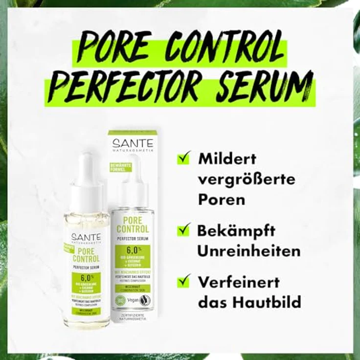 SANTE Naturkosmetik Pore Control Perfector Serum, Gesichtsserum mit Bio-Gänseblume und Niacinamid-Effekt, 30 ml – Bild 3