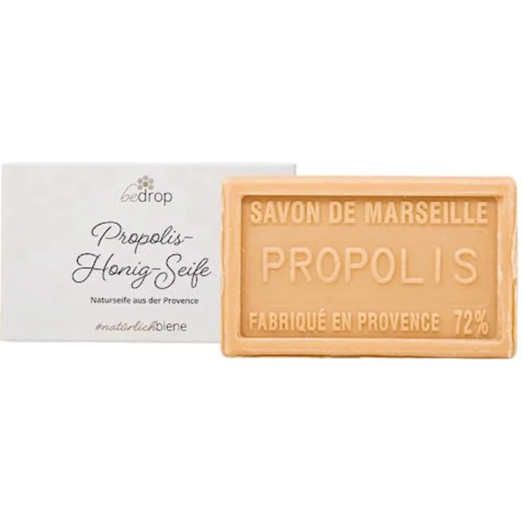 bedrop Propolis Seife, Naturseife, Akne Seife unreine Haut Schuppenflechte Neurodermitis, feste Handseife Körperseife mit Honig, Sheabutter, Kokosöl, Olivenöl, 100g – Bild 1