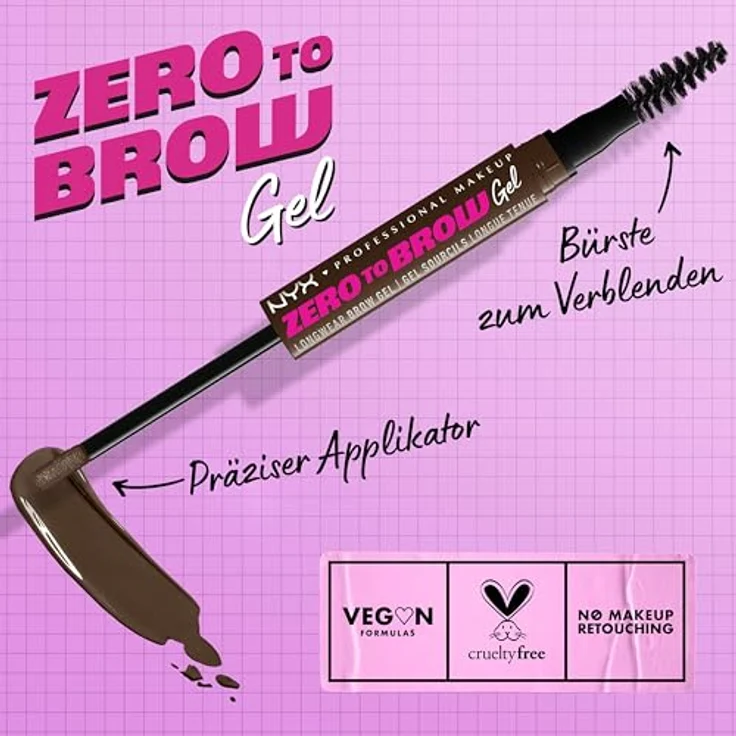 NYX Professional Makeup Zero To Brow Gel, Augenbrauen-Gel mit Applikator, Farbton 07 Espresso, 2 ml – Bild 2