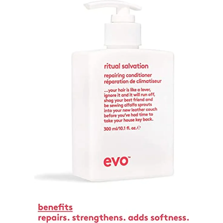 EVO ritual salvation repairing conditioner, Natürlicher für kraftloses, brüchiges und coloriertes Haar, verleiht Glanz und Geschmeidigkeit, vegan, ohne Sulfate, 300ml – Bild 4