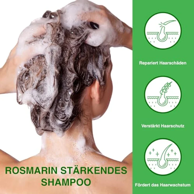 P-Beauty Rosmarin Shampoo für Haarwachstum 300ml, Pflegeshampoo gegen Haarausfall mit natürlichen Inhaltsstoffen, revitalisierendes Kopfhautshampoo für alle Haartypen – Bild 3