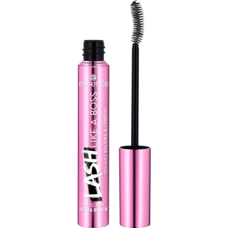 essence LASH LIKE A BOSS INSTANT VOLUME & LENGTH MASCARA ULTRA BLACK, Schwarz, volumengebend, schwunggebend, vegan, ohne Mikroplastikpartikel, Nanopartikel frei, ohne Parfüm, 1er Pack (9.5ml)