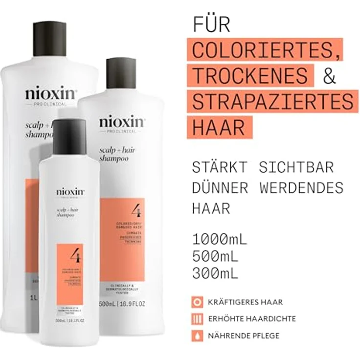 NIOXIN Scalp + Hair System 4 Shampoo - Tiefenreinigungsshampoo für strapaziertes, sichtbar dünner werdendes Haar - mit Biotin, Koffein & Niacinamid (1 l) – Bild 2