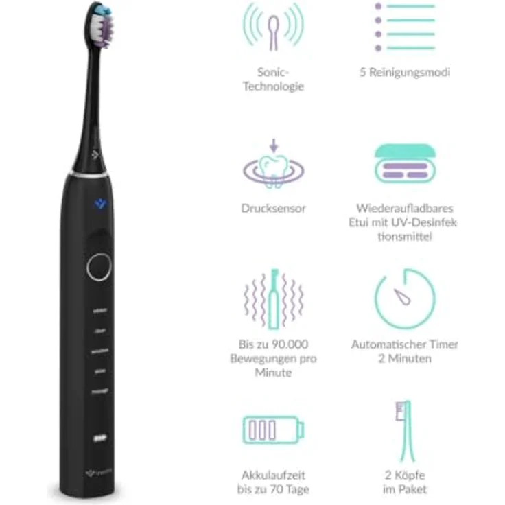 TrueLife SonicBrush Clean70 UV, Schallzahnbürste für Damen mit UV-Desinfektion, Schwarz – Bild 5