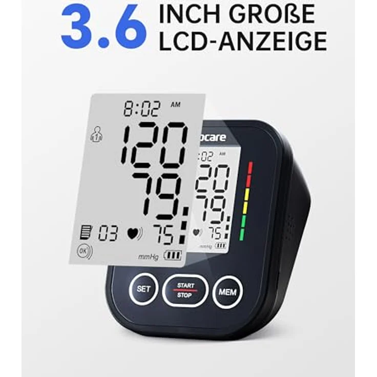 Sinocare Blutdruckmessgerät Oberarm ARM-30E+, Klinisch Validiert, 2 Nutzerprofile mit 2x99 Speicher, Ein-Knopf-Bedienung, XL-Manschette (22-42 cm), Arrhythmia Detection – Bild 4