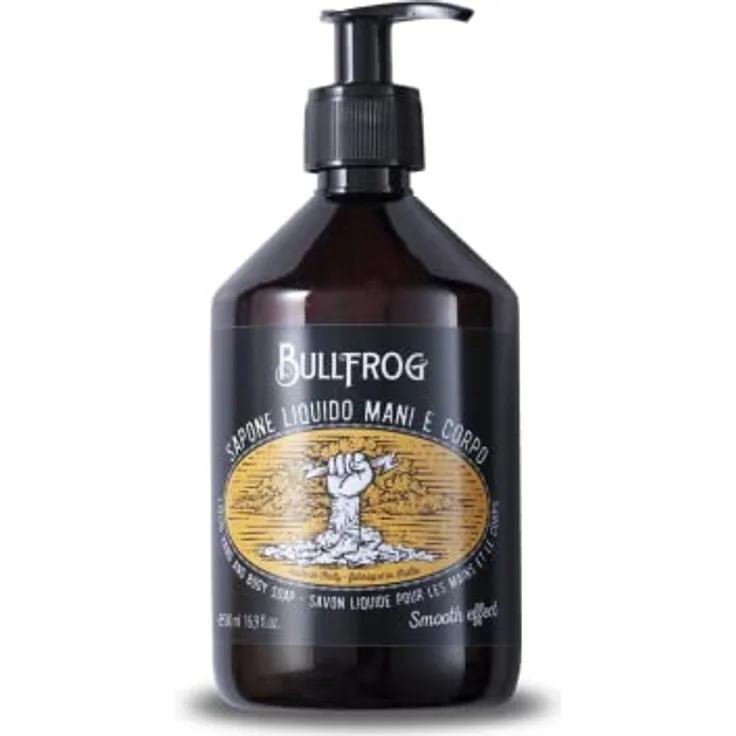 Bullfrog Flüssigseife für Hände und Körper 500 ml, umhüllende Textur mit natürlichen Inhaltsstoffen, würzige und frische Noten, Made in Italy