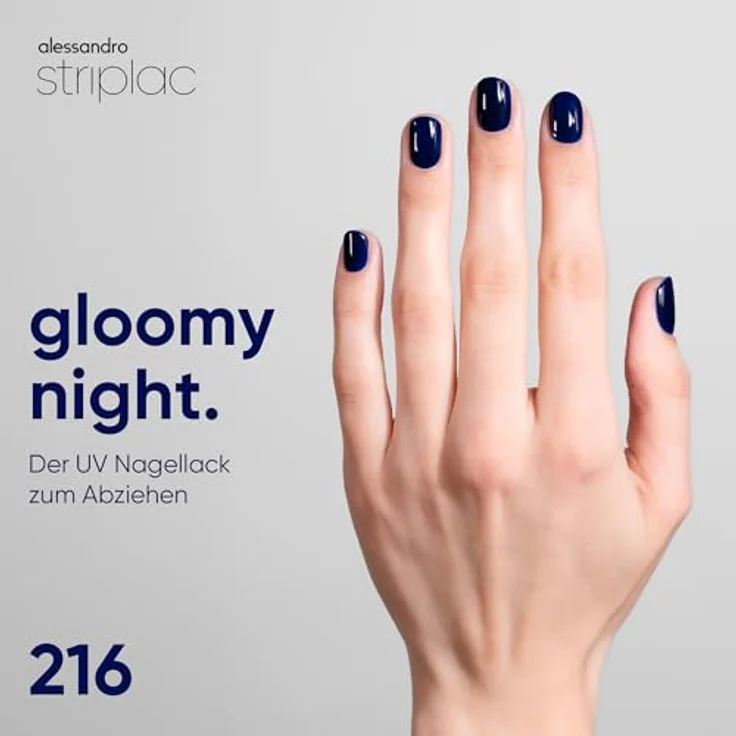 alessandro Striplac UV-Nagellack Gloomy Night, deckend & kratzfest bis zu 15 Tage, einfaches Entfernen mit Abziehtechnologie, vegan, blau, 6,5ml – Bild 2