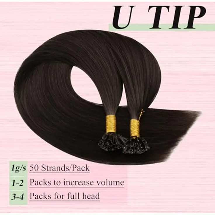 YoungSee U-Tip Bonding Extensions, Echthaar Dunkelbraun, 55 cm, 50g, Keratin-Haarverlängerung für Damen – Bild 4