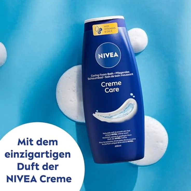 NIVEA Creme Care Pflegendes Schaumbad, pflegender Badezusatz mit entspannendem Duft, hautschützendes Entspannungsbad für ein verwöhntes Hautgefühl (650 ml) – Bild 2