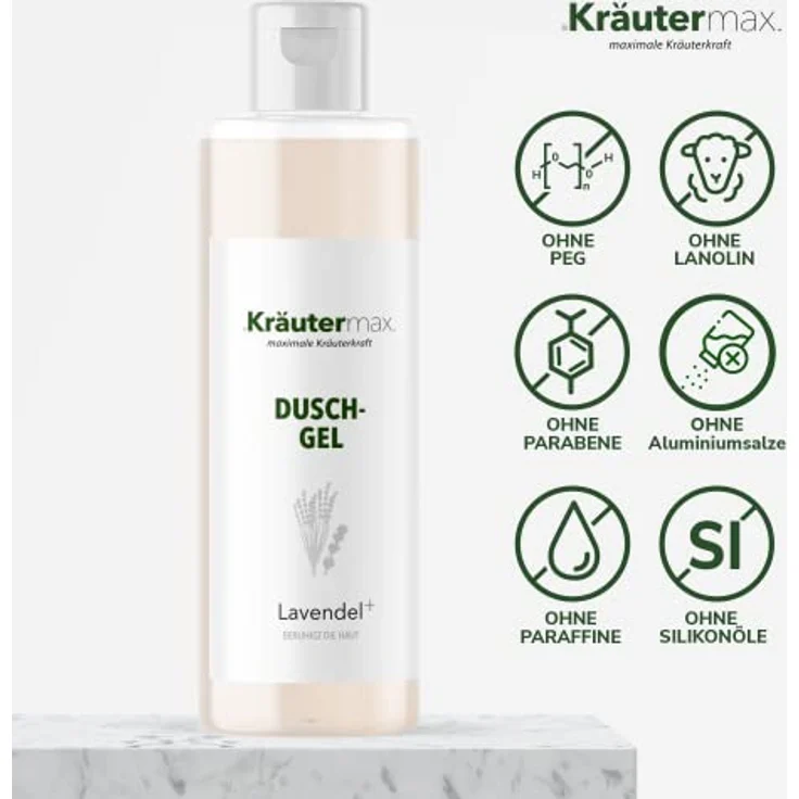 Kräutermax. Lavendel Duschgel mit Öl zur Entspannung auch als Seife und Shampoo, 250 ml – Bild 2
