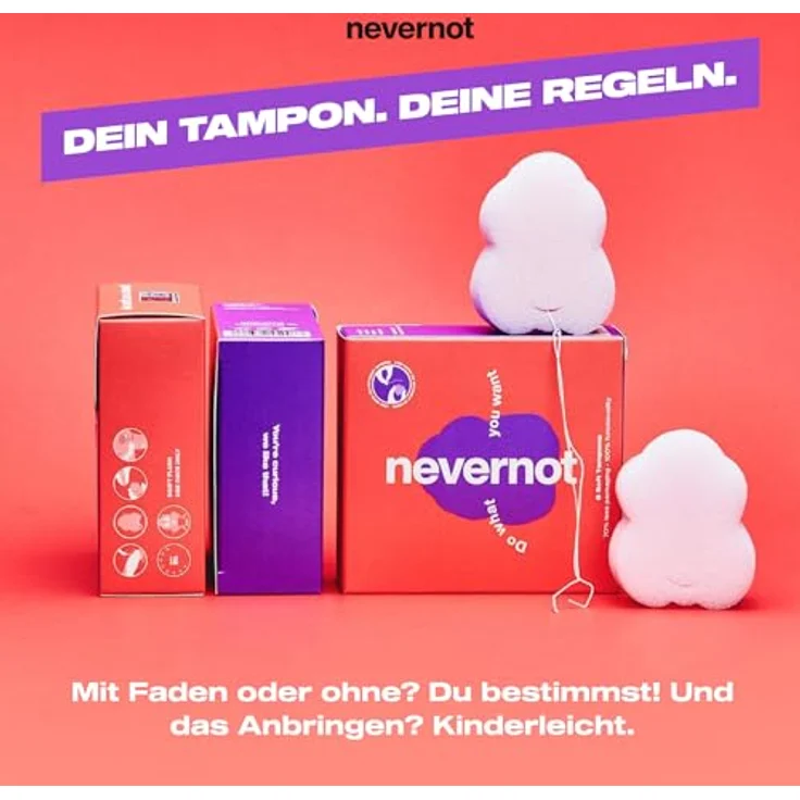 nevernot Soft-Tampons, vakuum-verpackte Tampons im 10er-Pack, 100 % Funktion mit optionalem Faden, schadstofffreier Schaumstoff, OEKOTEX® Standard 100 – Bild 4