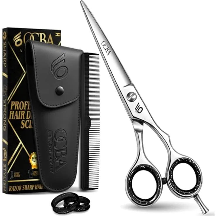 OCBA 6 Zoll Friseurschere, Professionelle Haarschneideschere aus rostfreiem Edelstahl mit ergonomischem Design, Silber