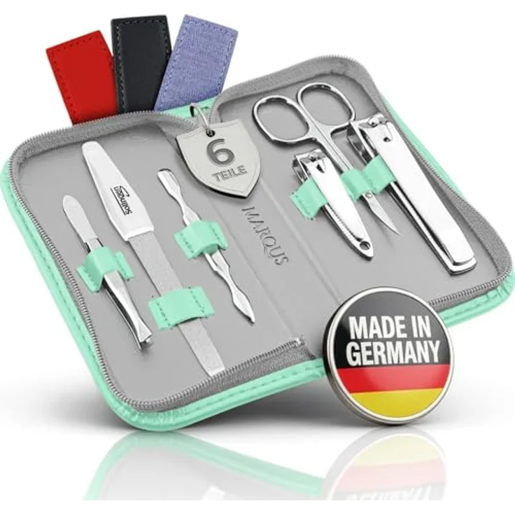 marQus Maniküre Set Solingen, 6-teiliges Nagelset aus glanzvernickeltem Stahl im Kunst-Leder Etui, ideal für Herren und Damen – Bild 1